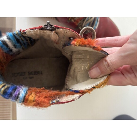 Josef Seibel Maren Boot Red Leather Bootie Size 11 EU 43 Colorful Yarn Zip W Box - Picture 10 of 11